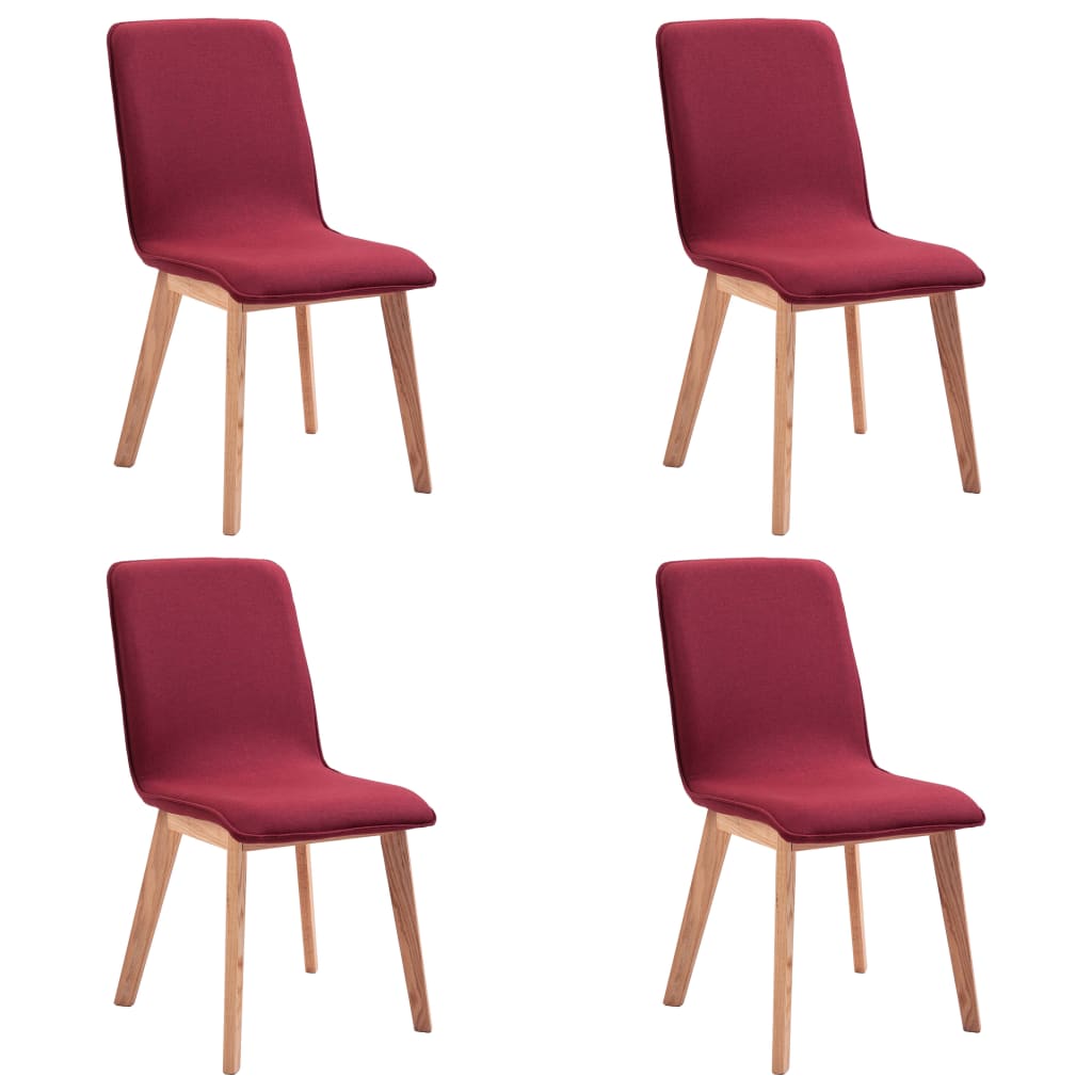 vidaXL Καρέκλες Τραπεζαρίας 4 τεμ. Κόκκινες Ύφασμα / Μασίφ Ξύλο Δρυός