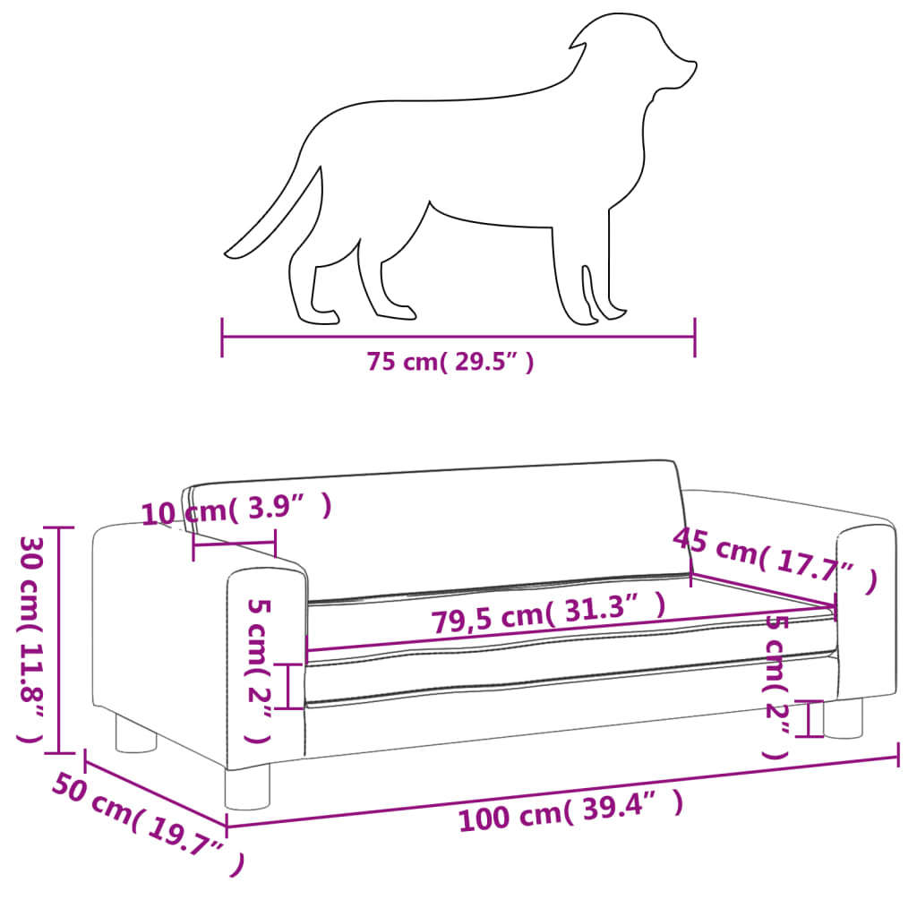 vidaXL Κρεβάτι Σκύλου με Προέκταση Γκρι 100x50x30 εκ. Συνθετικό Δέρμα