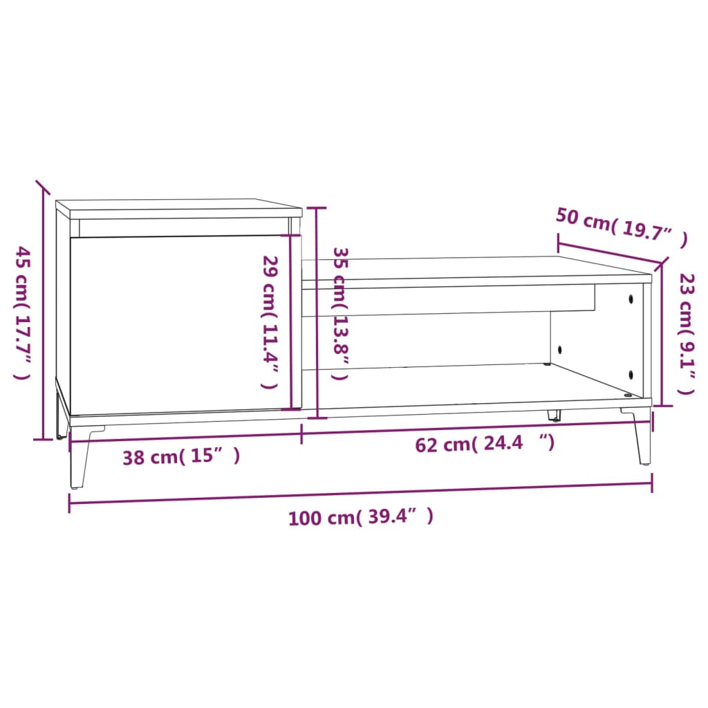 vidaXL Τραπεζάκι Σαλονιού Καπνιστή Δρυς 100x50x45 εκ. Επεξεργασμ. Ξύλο