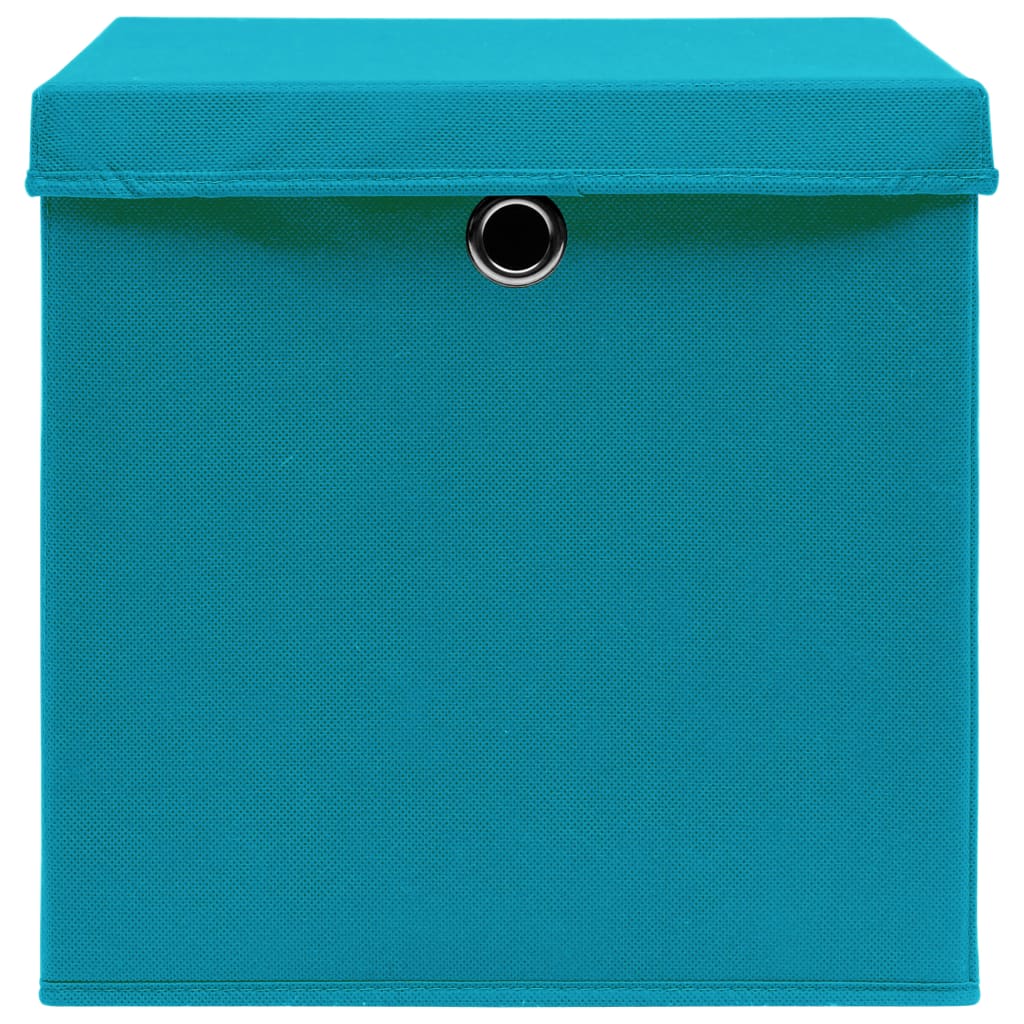 vidaXL Κουτιά Αποθήκευσης με Καπάκια 4 τεμ Γαλάζια 32x32x32εκ Ύφασμα