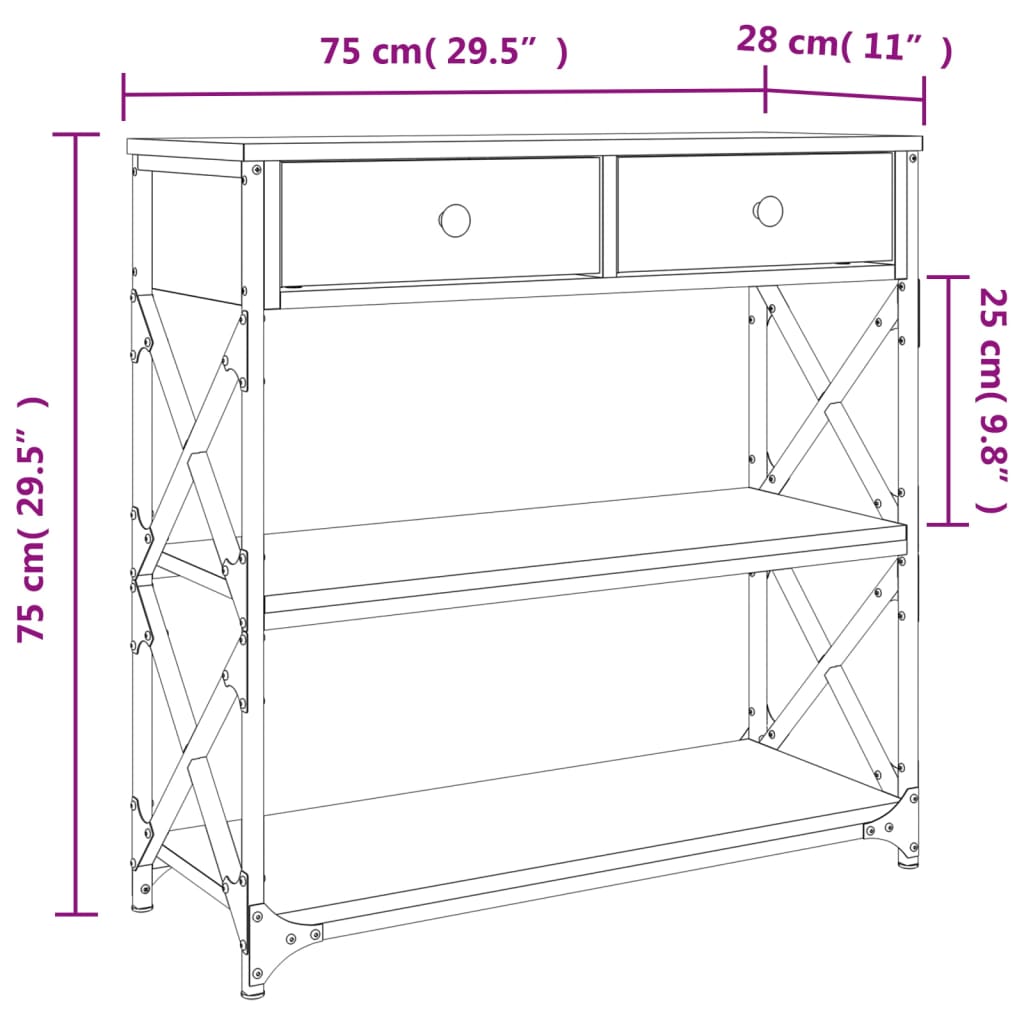 vidaXL Τραπέζι Κονσόλα Καπνιστή Δρυς 75x28x75 εκ. Επεξεργ. Ξύλο
