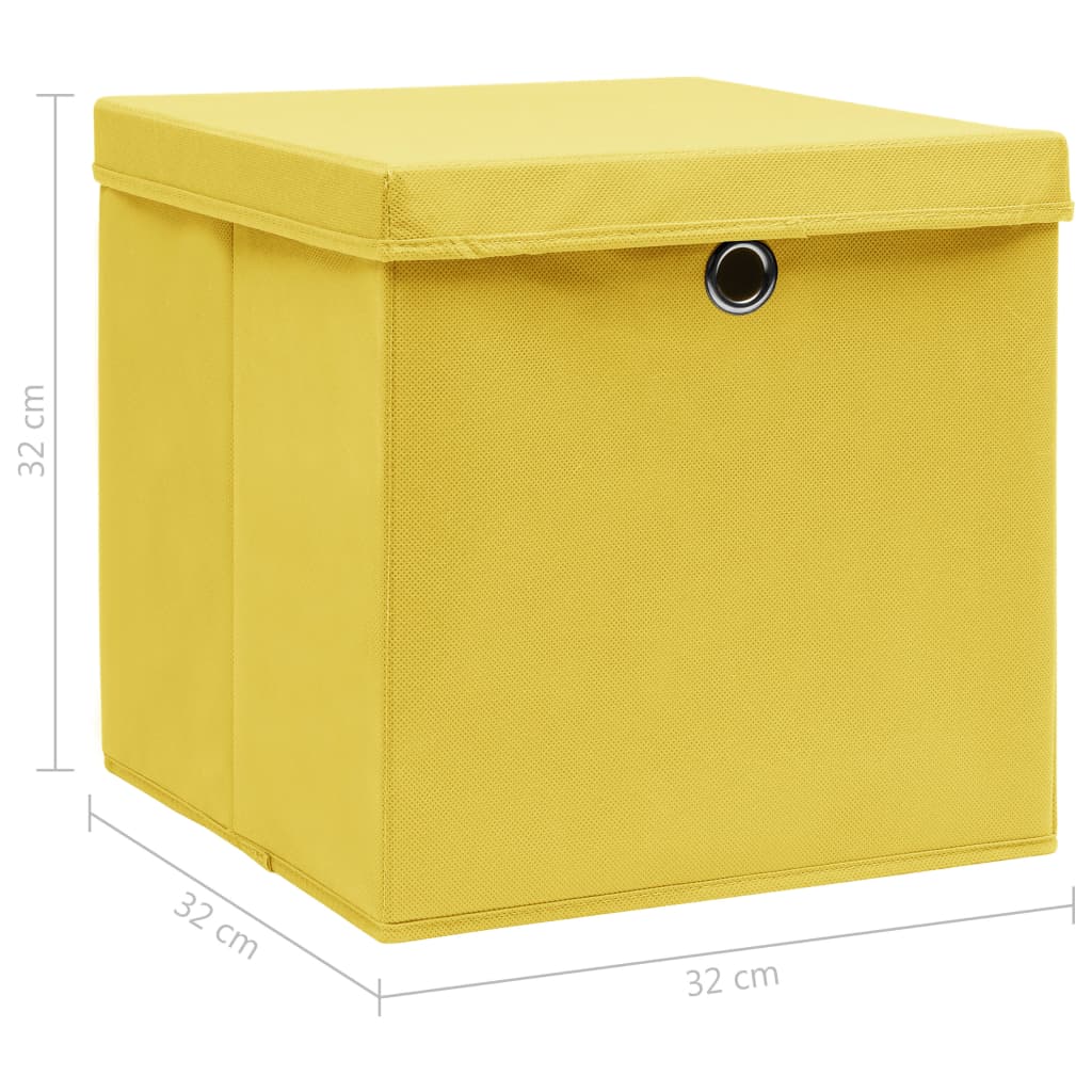 vidaXL Κουτιά Αποθήκευσης με Καπάκια 4 τεμ Κίτρινα 32x32x32εκ Ύφασμα