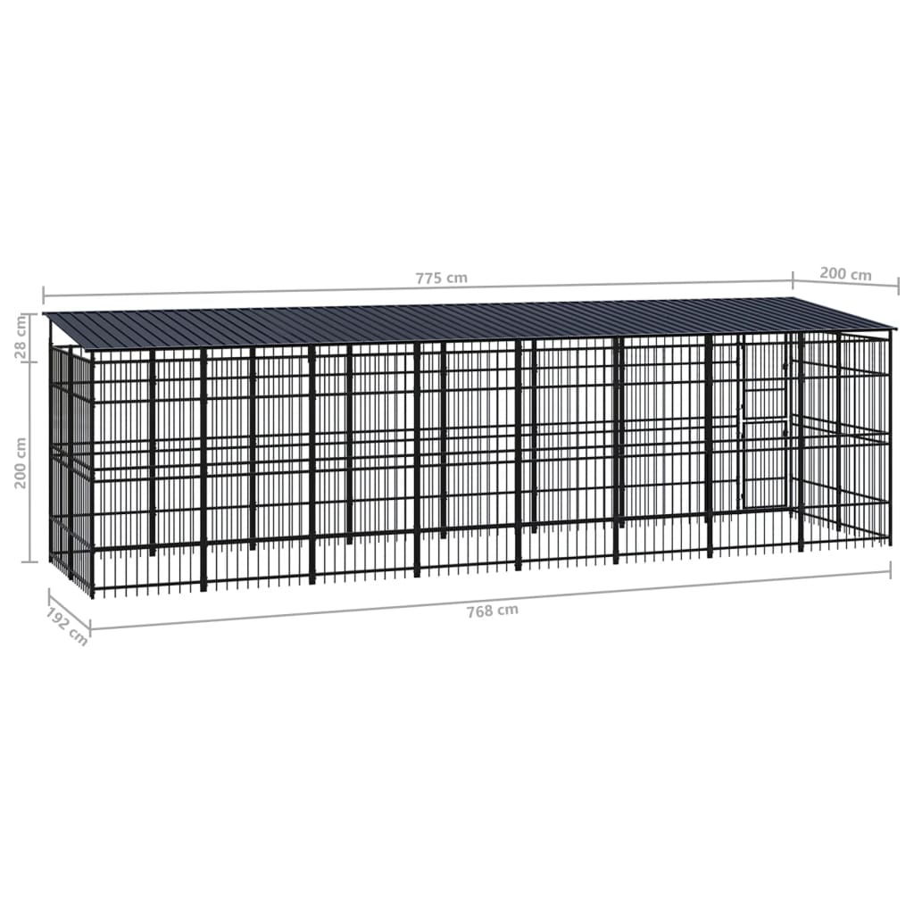 vidaXL Κλουβί Σκύλου Εξωτερικού Χώρου με Οροφή 14,75 μ² από Ατσάλι