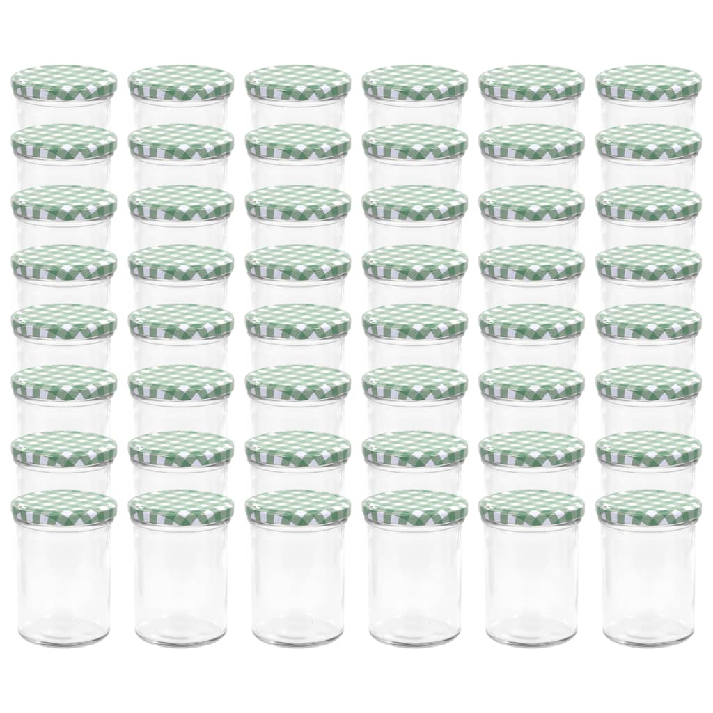 vidaXL Βάζα Μαρμελάδας 48 τεμ. 400 ml Γυάλινα με Πράσινα/Λευκά Καπάκια