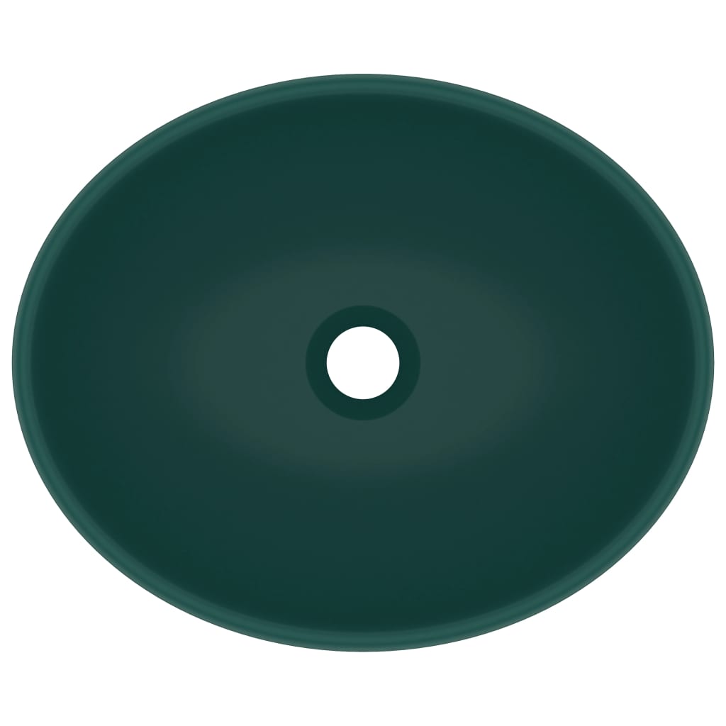 vidaXL Νιπτήρας Πολυτελής Οβάλ Σκούρο Πράσινο Ματ 40x33 εκ. Κεραμικός