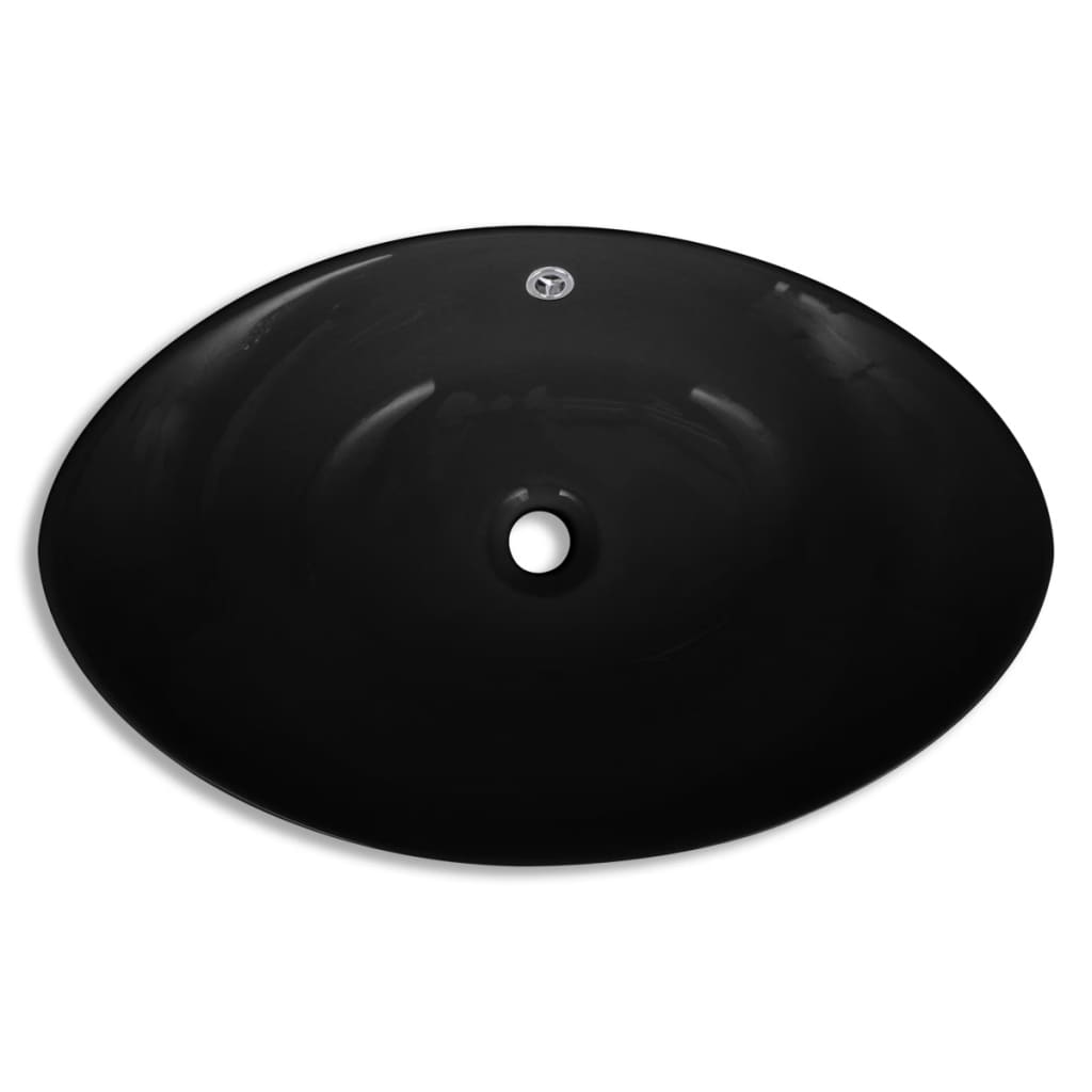 Μαύρος πολυτελής κεραμεικός νιπτήρας με υπερχείλιση Οβάλ 59 x 38,5 cm