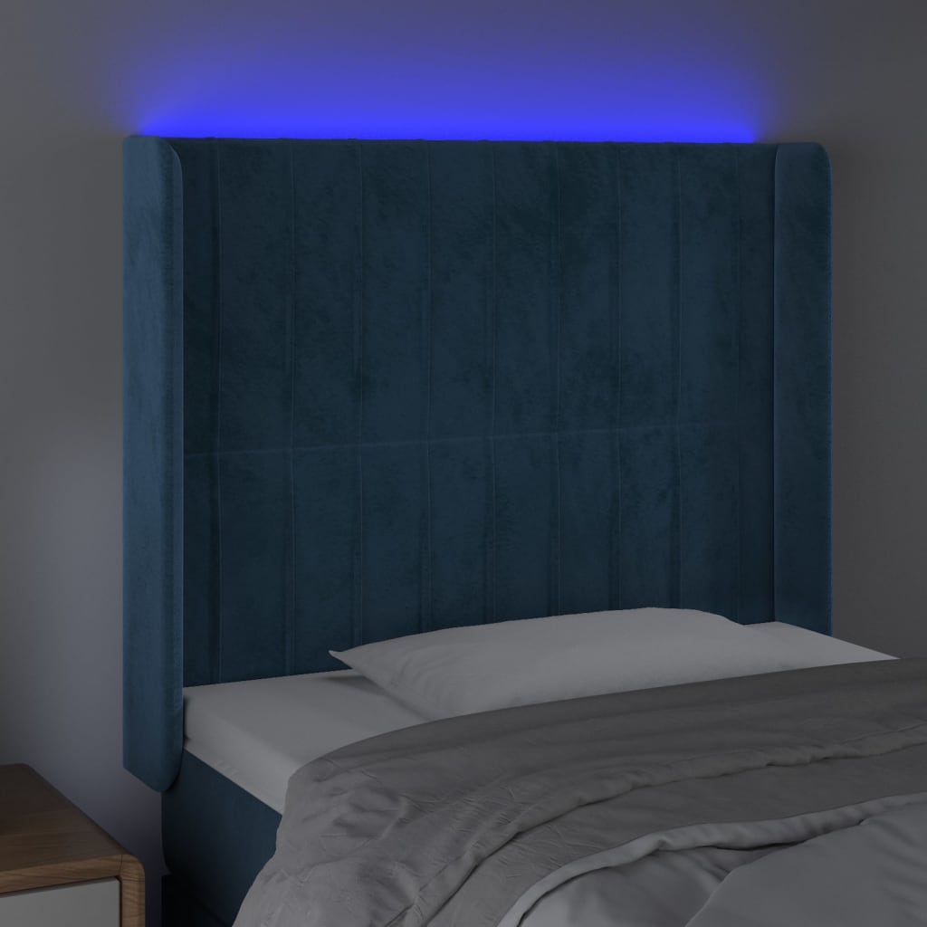 vidaXL Κεφαλάρι Κρεβατιού LED Σκούρο Μπλε 103x16x118/128 εκ. Βελούδινο