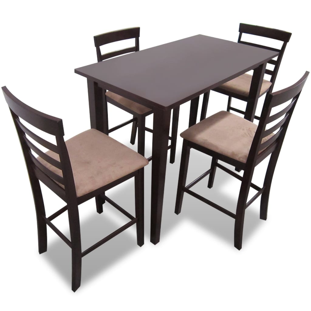 Σετ Κονσόλα Τραπέζι και 4 Καρέκλες Μπαρ Καφέ Ξύλινο