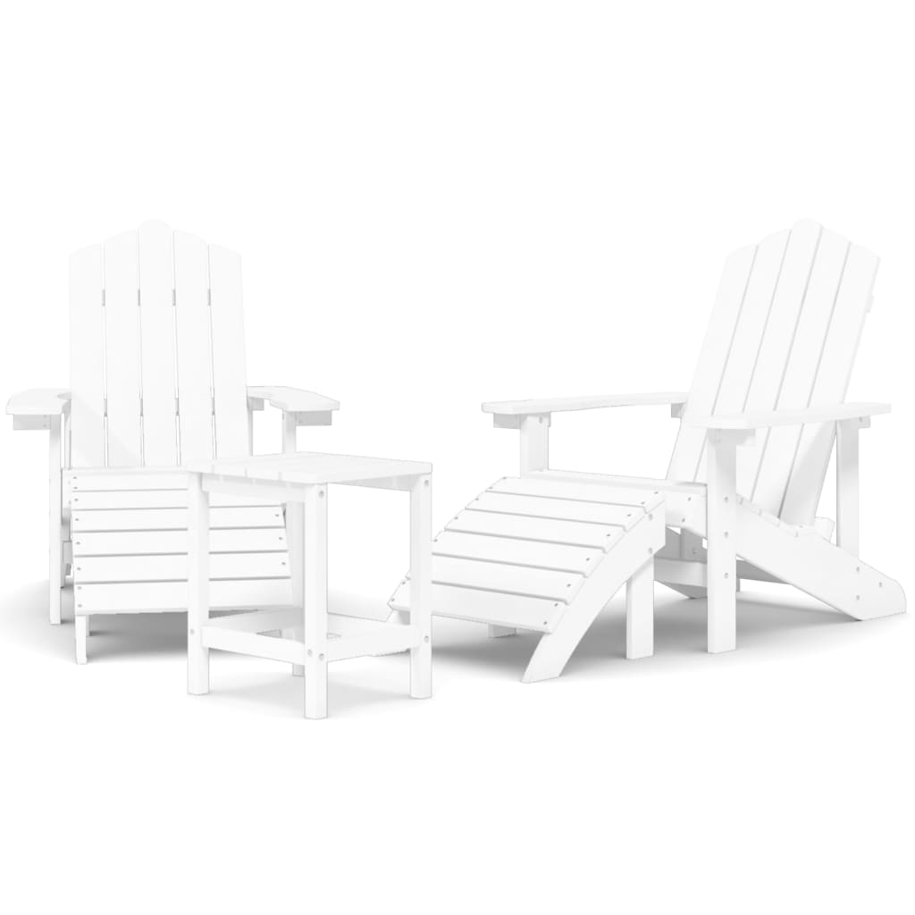 vidaXL Καρέκλες Κήπου Adirondack με Υποπόδιο&Τραπεζάκι Λευκές από HDPE