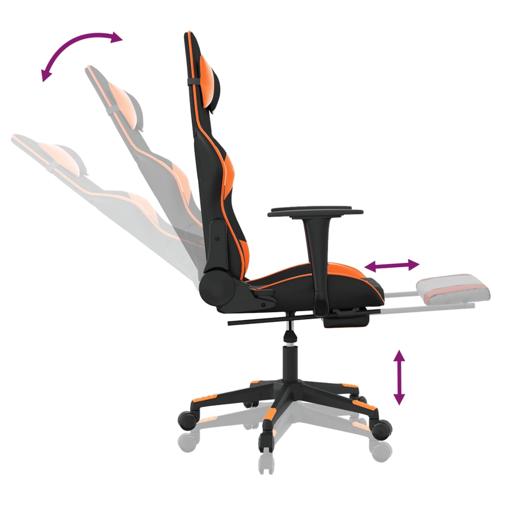 vidaXL Καρέκλα Gaming Μασάζ Υποπόδιο Μαύρο/Πορτοκαλί Συνθετικό Δέρμα