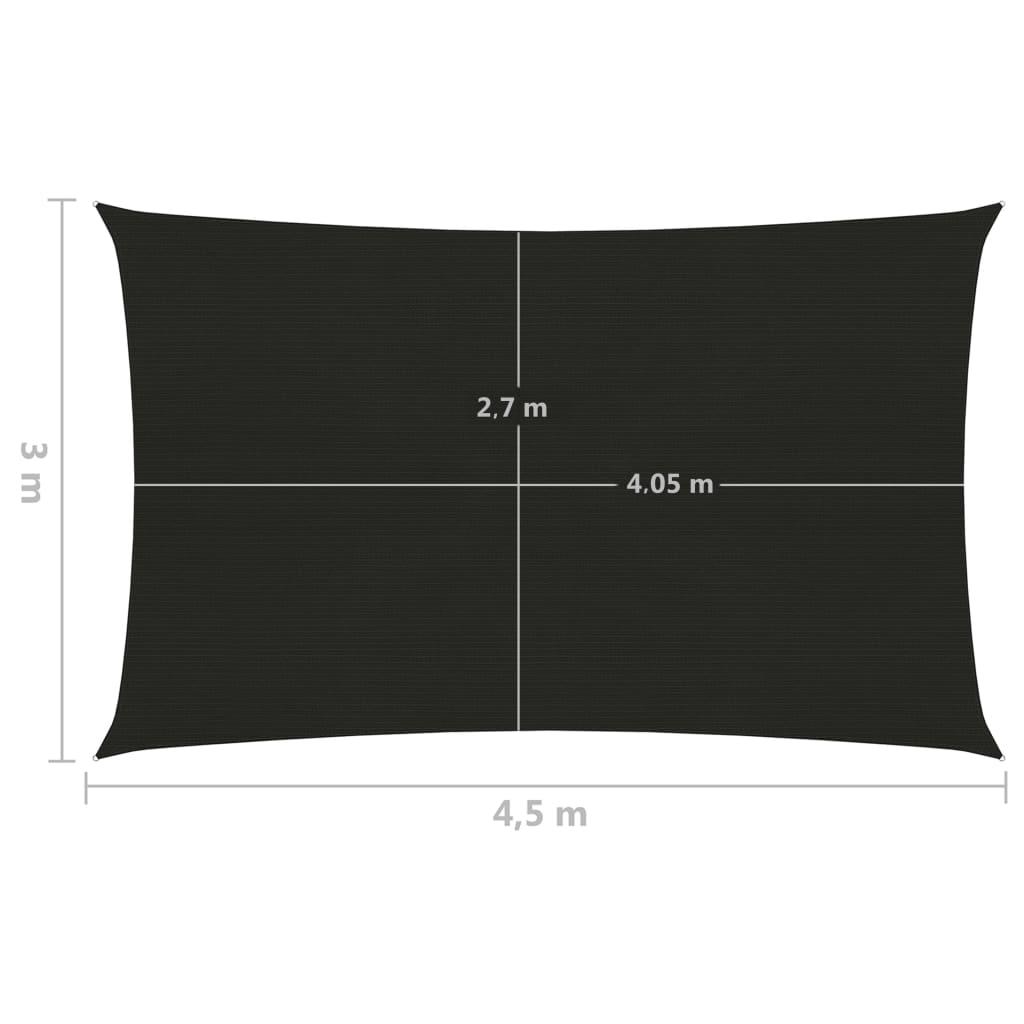 vidaXL Πανί Σκίασης Μαύρο 3 x 4,5 μ. από HDPE 160 γρ./μ²