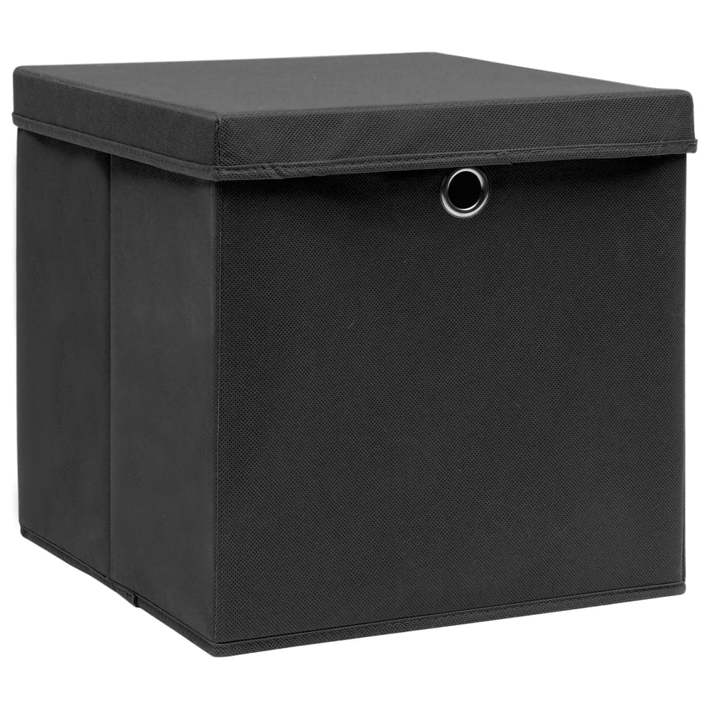 vidaXL Κουτιά Αποθήκευσης με Καπάκια 10 τεμ. Μαύρα 28 x 28 x 28 εκ.