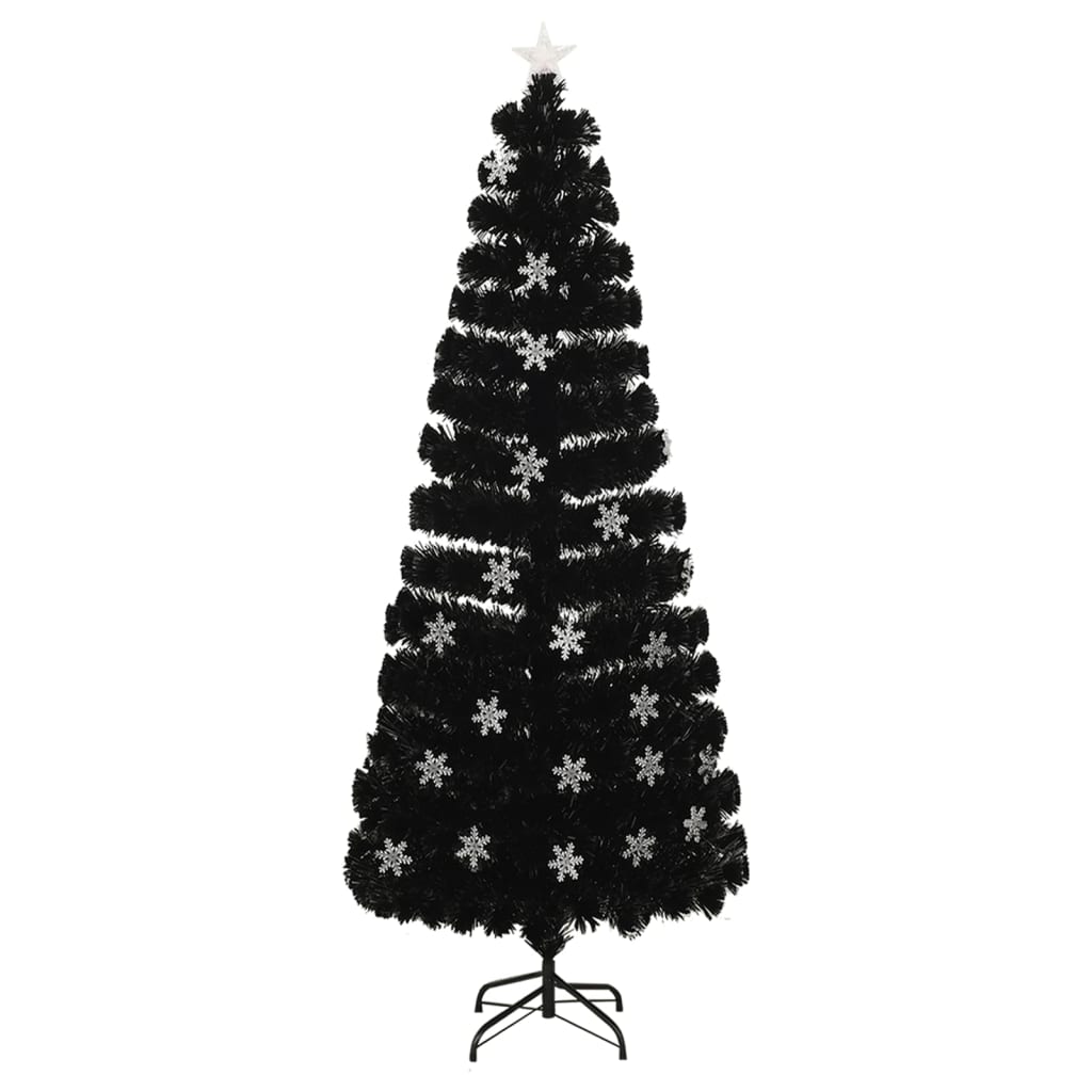 vidaXL Χριστουγεννιάτικο Δέντρο LED Χιονονιφάδες Οπτ.Ίνες Μαύρο 240 εκ
