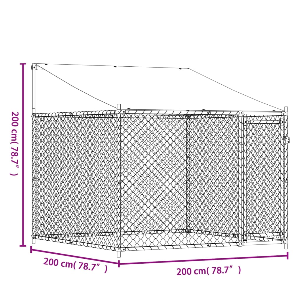 vidaXL Κλουβί Σκύλου με Οροφή και Πόρτες Γκρι 2x2x2 μ. Γαλβ. Χάλυβας