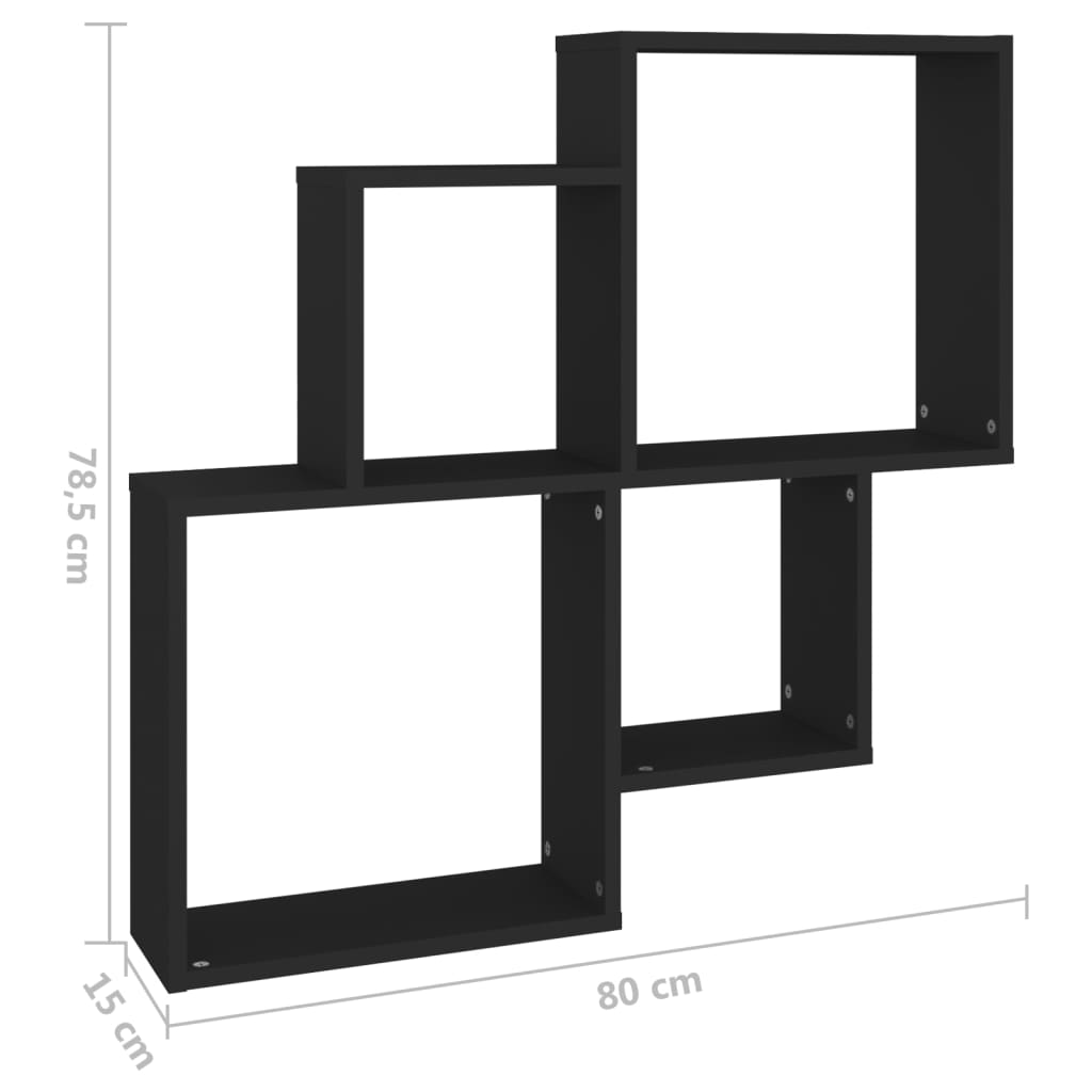 vidaXL Ράφι Κύβος Τοίχου Μαύρο 80 x 15 x 78,5 εκ. από Μοριοσανίδα