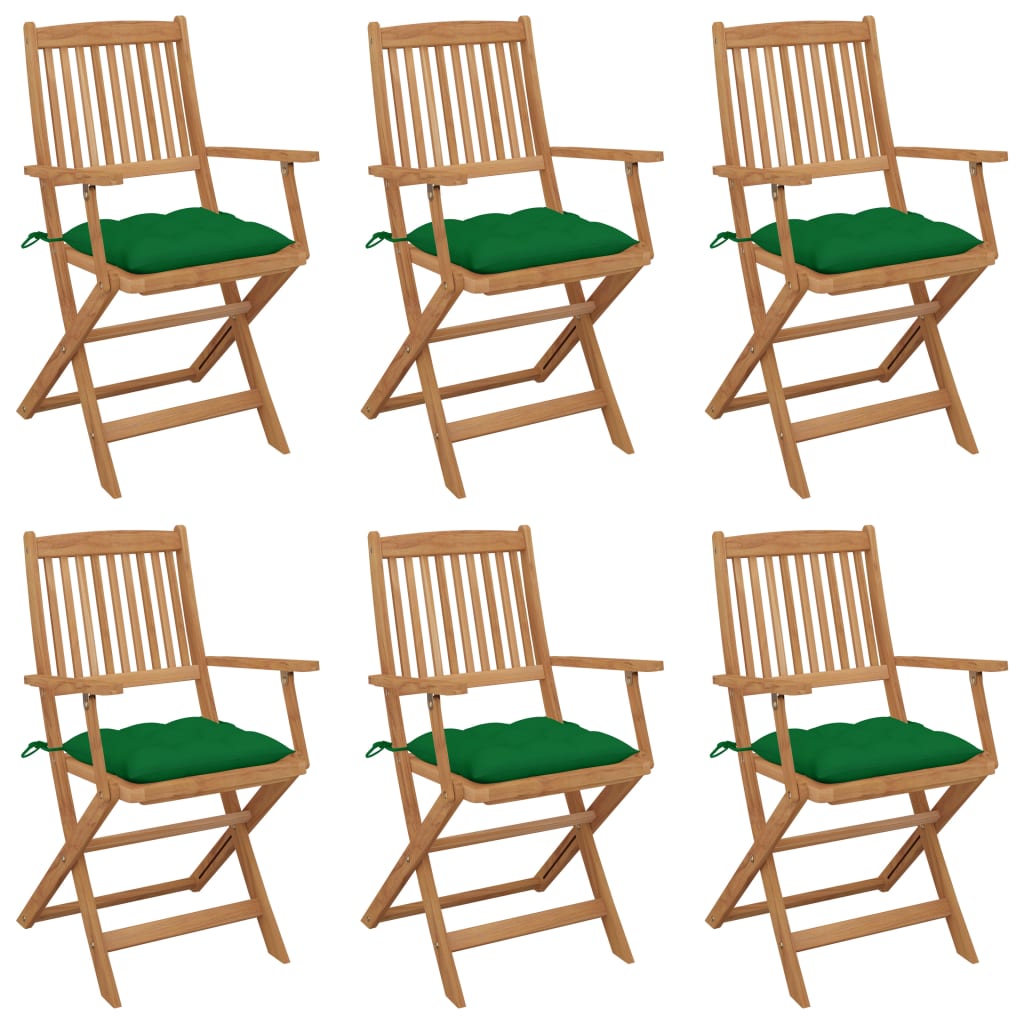 vidaXL Καρέκλες Κήπου Πτυσσόμενες 6 τεμ Μασίφ Ξύλο Ακακίας & Μαξιλάρια
