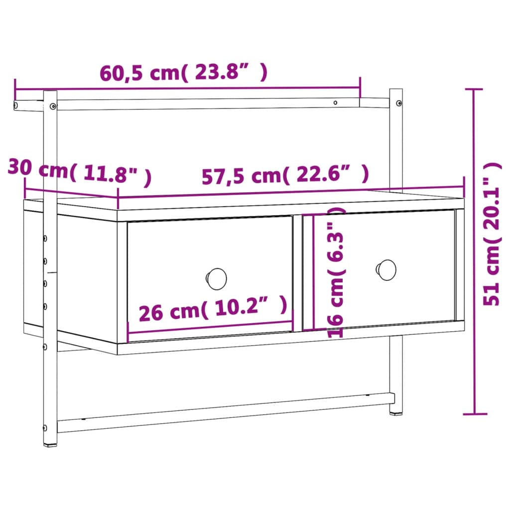 vidaXL Έπιπλο Τηλεόρασης Επιτοίχιο Sonoma Δρυς 60,5x30x51 εκ. Επ. Ξύλο