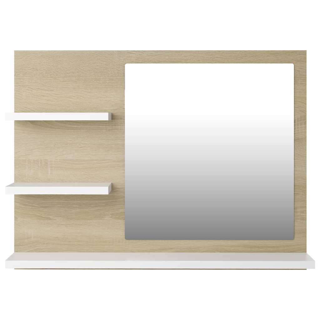 vidaXL Καθρέφτης Μπάνιου Λευκό/Sonoma Δρυς 60x10,5x45 εκ. Μοριοσανίδα