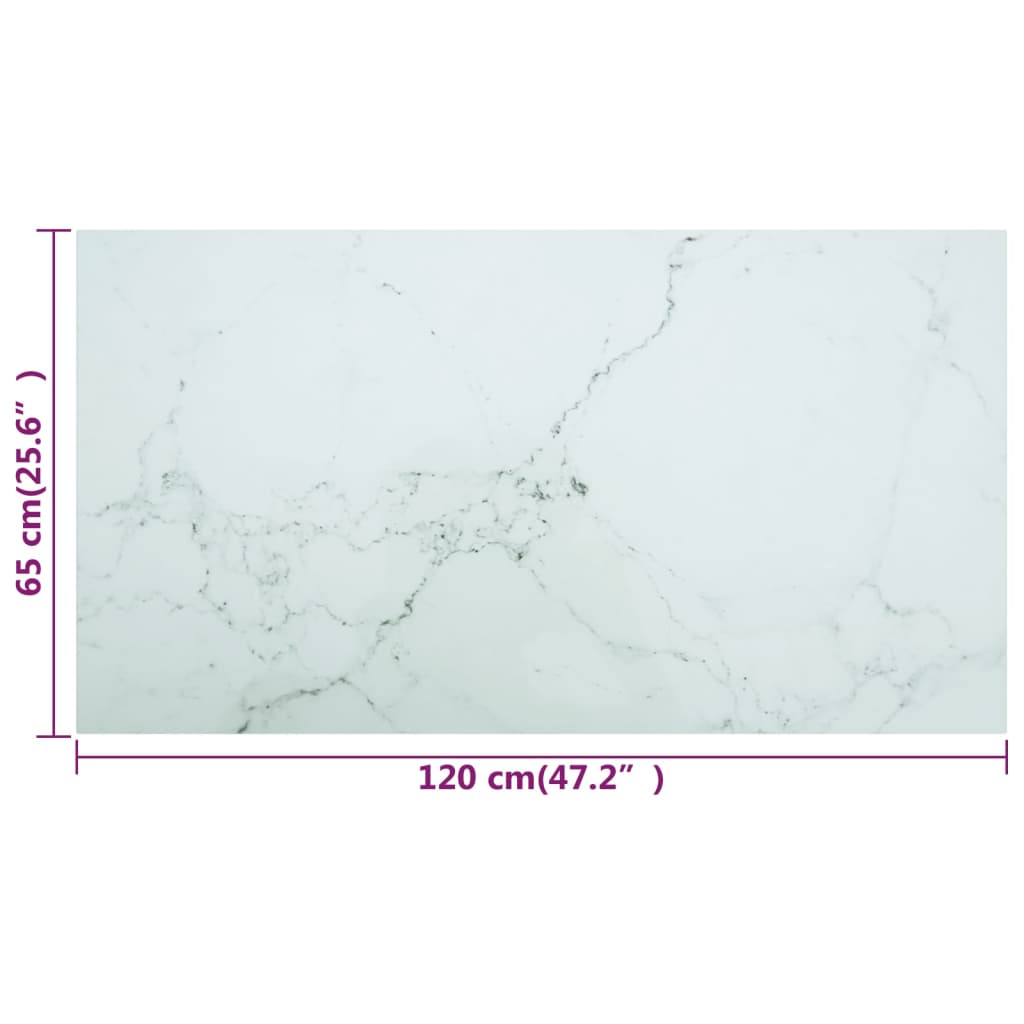 vidaXL Επιφάνεια Τραπεζιού Λευκή 120x65εκ 8χιλ Ψημ. Γυαλί Μαρμ. Σχέδιο