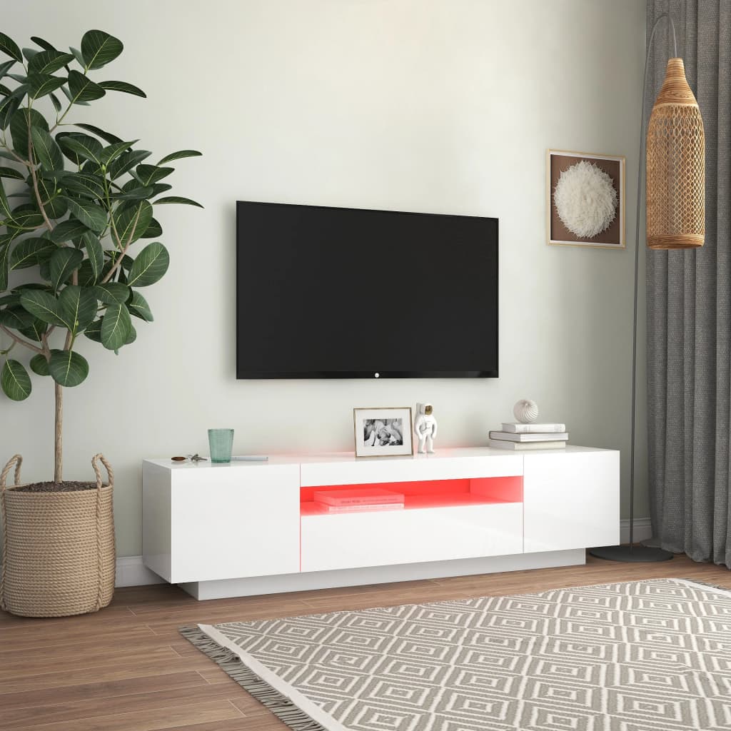 vidaXL Έπιπλο Τηλεόρασης με LED Γυαλιστερό Λευκό 160 x 35 x 40 εκ.