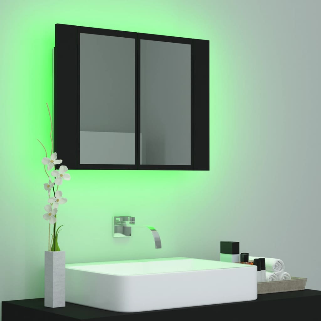 vidaXL Ντουλάπι Μπάνιου με Καθρέφτη και Φωτισμό LED Μαύρο 60x12x45 εκ.