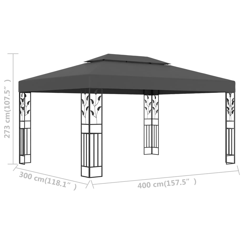 vidaXL Κιόσκι με Διπλή Οροφή Ανθρακί 3 x 4 μ.