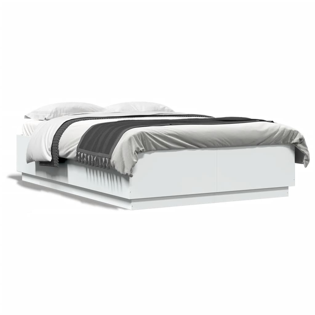 vidaXL Πλαίσιο Κρεβατιού Λευκό 150x200 εκ Επεξεργ. Ξύλο με LED