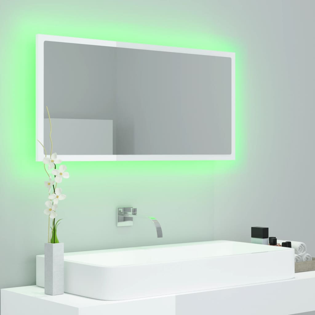 vidaXL Καθρέφτης Μπάνιου με LED Γυαλ. Λευκό 90x8,5x37εκ. Ακρυλικός