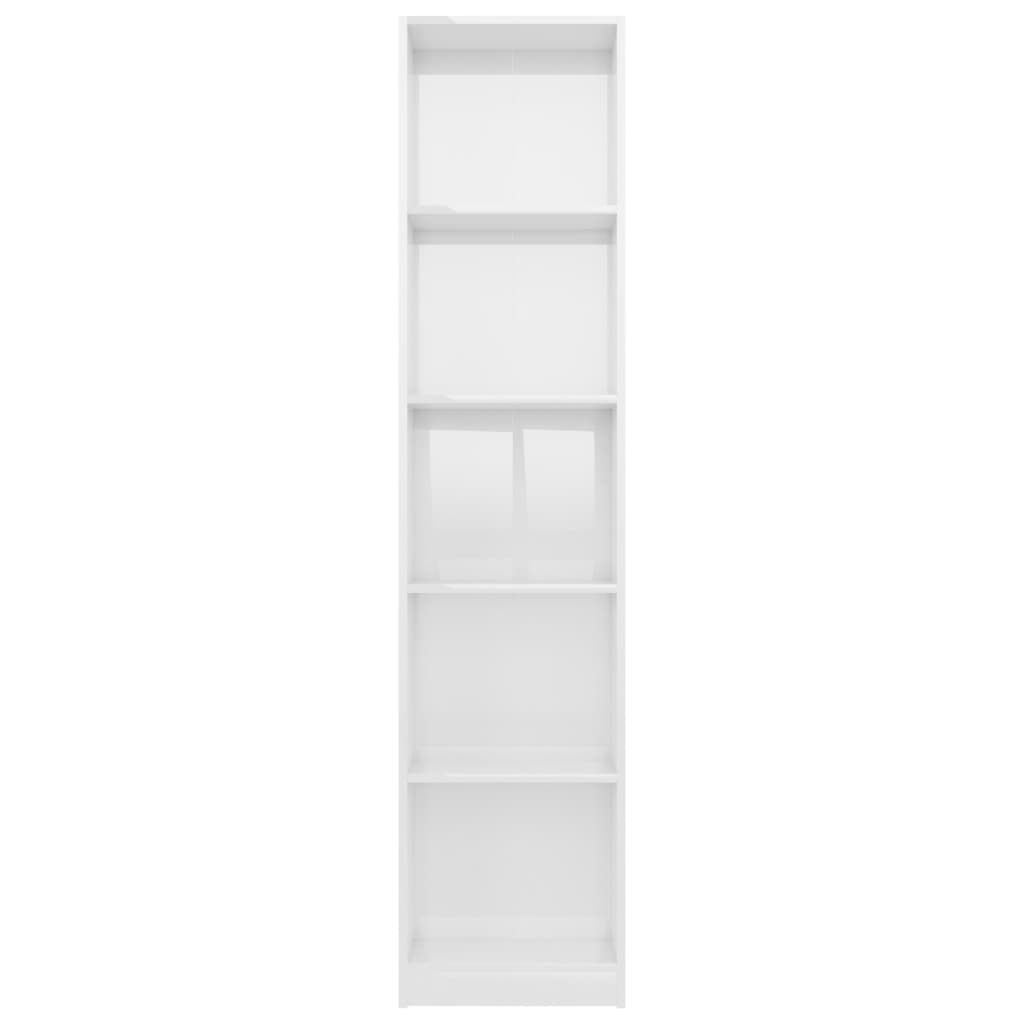 vidaXL Βιβλιοθήκη με 5 Ράφια Γυαλιστερό Λευκό 40x24x175 εκ Μοριοσανίδα
