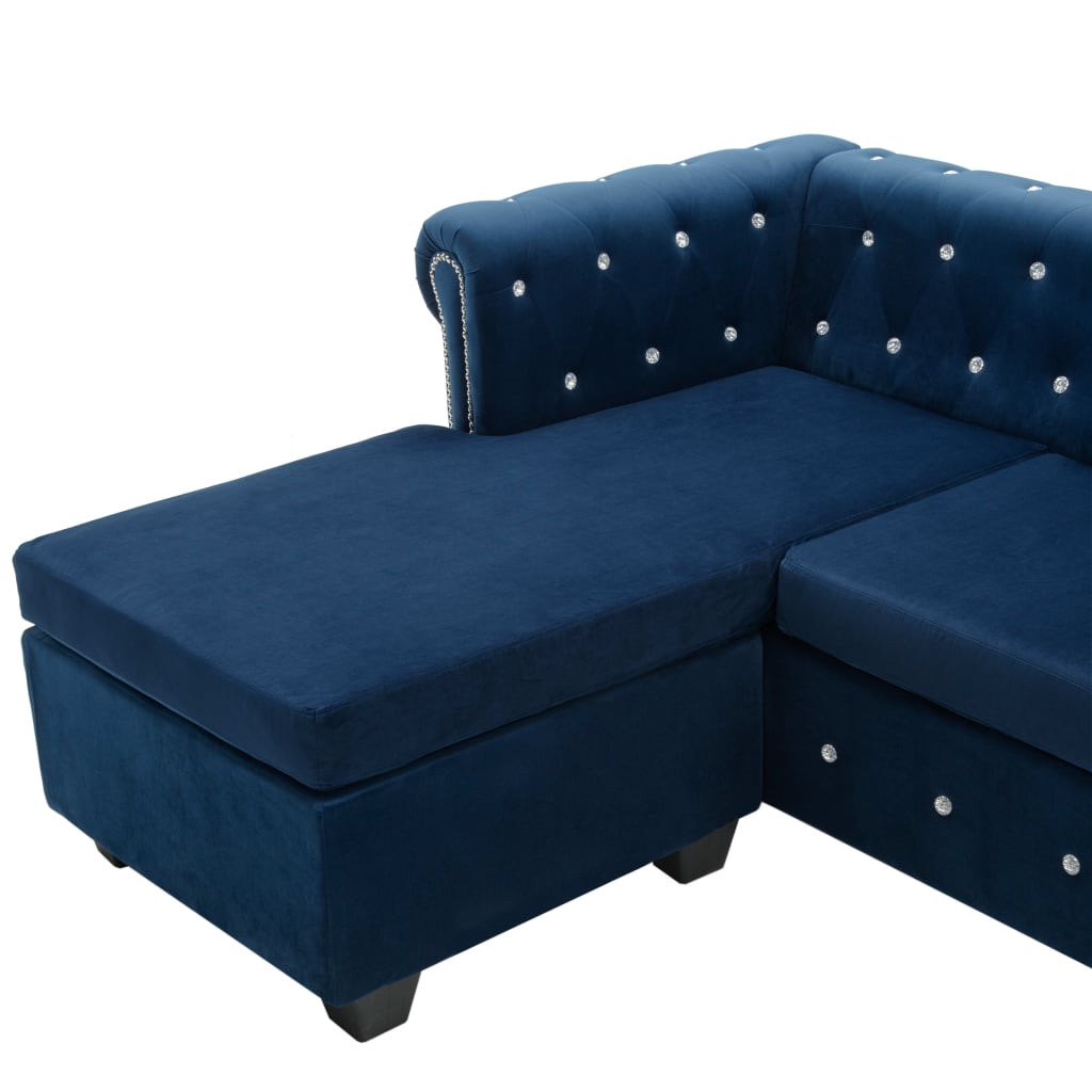 vidaXL Καναπές Γωνιακός Chesterfield Μπλε 199 x 142 x 72 εκ. Βελούδο