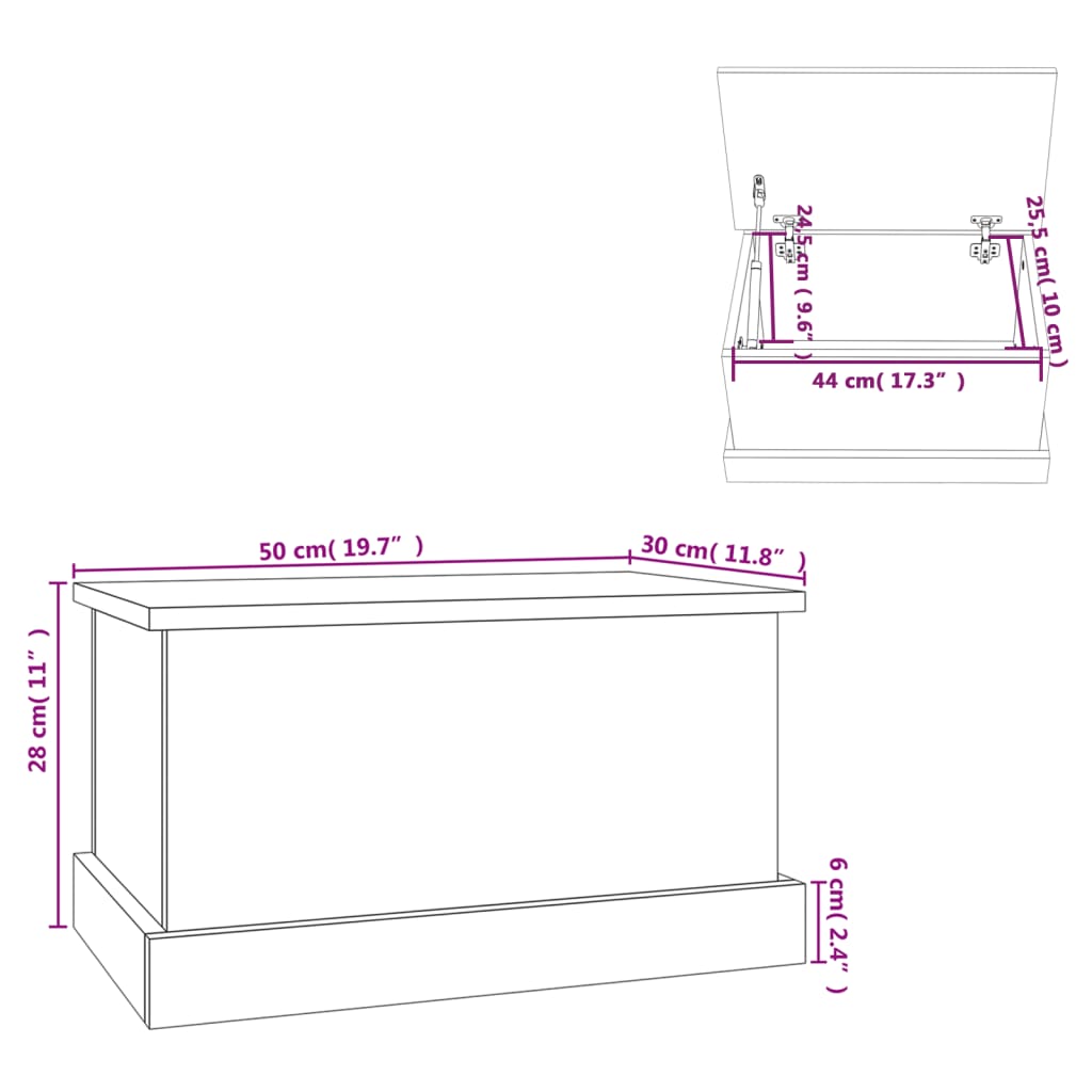 vidaXL Κουτί Αποθήκευσης Λευκό 50 x 30 x 28 εκ. από Επεξεργασμένο Ξύλο