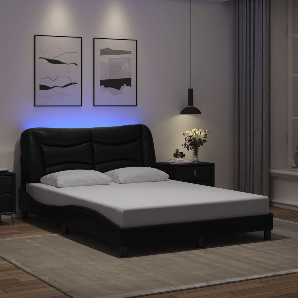 vidaXL Πλαίσιο Κρεβατιού με LED Μαύρο 120x200 εκ. Συνθετικό Δέρμα