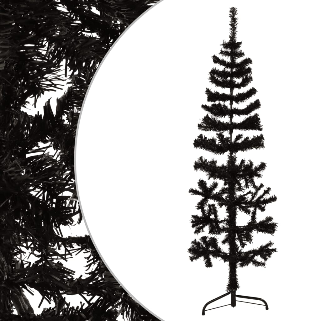 vidaXL Χριστουγεν. Δέντρο Slim Τεχνητό Μισό με Βάση Μαύρο 150 εκ.