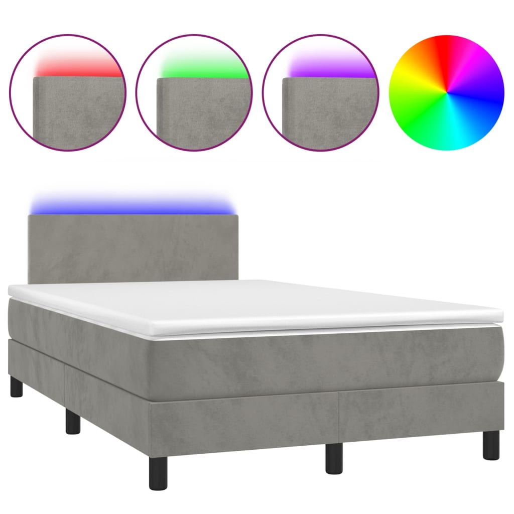 vidaXL Κρεβάτι Boxspring με Στρώμα & LED Αν.Γκρι 120x200 εκ. Βελούδινο