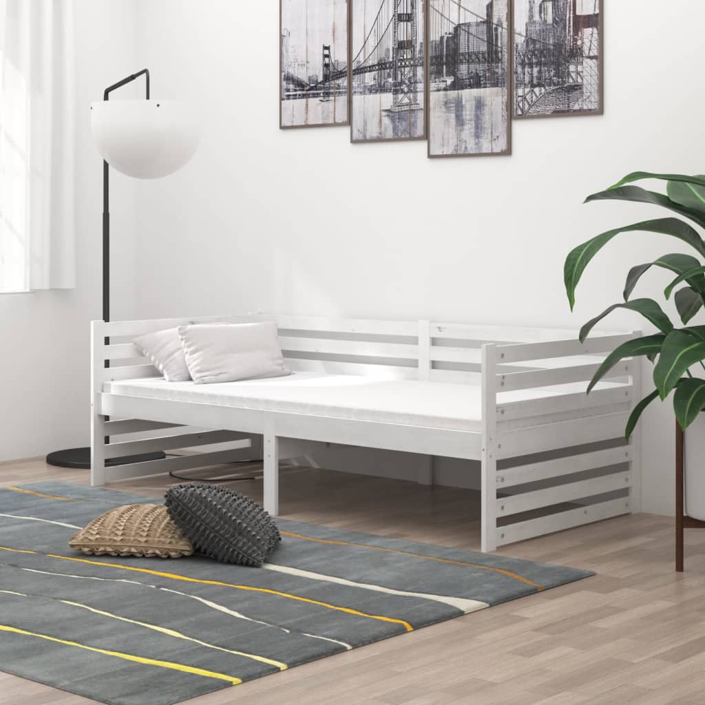 vidaXL Καναπές Κρεβάτι με Στρώμα 90 x 200 εκ. Λευκό Μασίφ Ξύλο Πεύκου