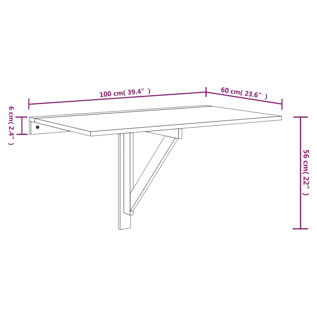 vidaXL Τραπέζι Τοίχου Πτυσσόμενο Γυαλ. Λευκό 100x60x56 εκ. Επεξ. Ξύλο