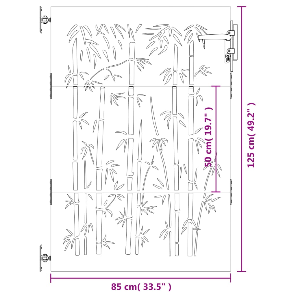 vidaXL Πύλη Κήπου με Σχέδιο Μπαμπού 85 x 125 εκ. από Ατσάλι Corten