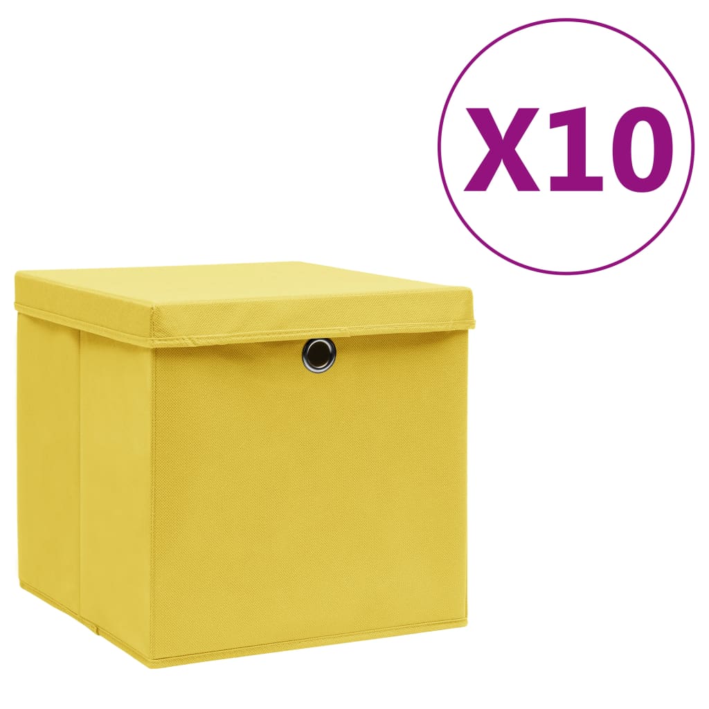 vidaXL Κουτιά Αποθήκευσης με Καπάκια 10 τεμ. Κίτρινα 28 x 28 x 28 εκ.