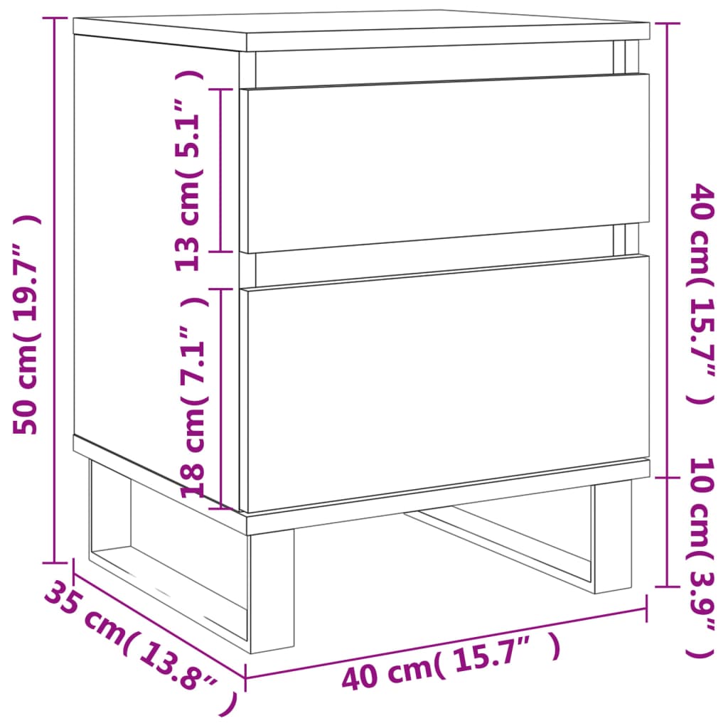 vidaXL Κομοδίνο Λευκό 40 x 35 x 50 εκ. από Επεξεργασμένο Ξύλο