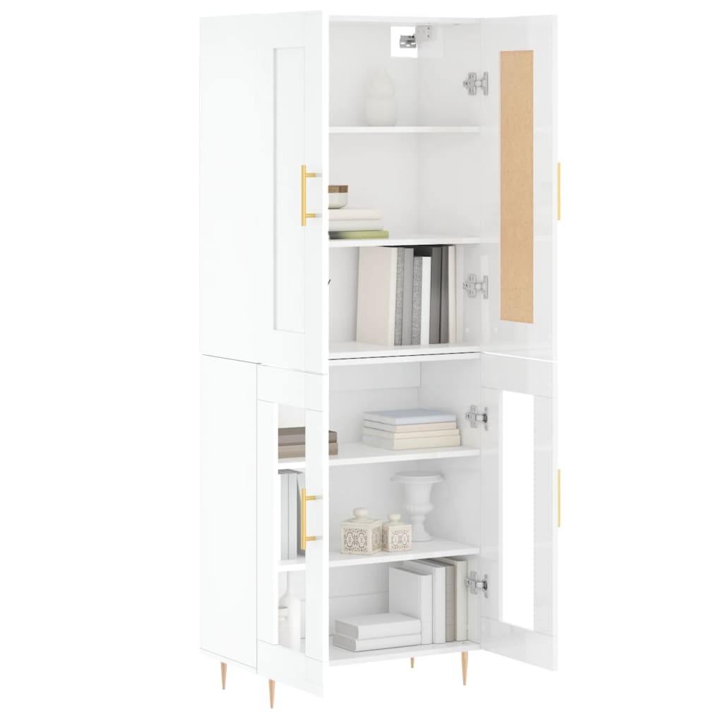 vidaXL Ντουλάπι Γυαλιστερό Λευκό 69,5x34x180 εκ. Επεξεργασμένο Ξύλο
