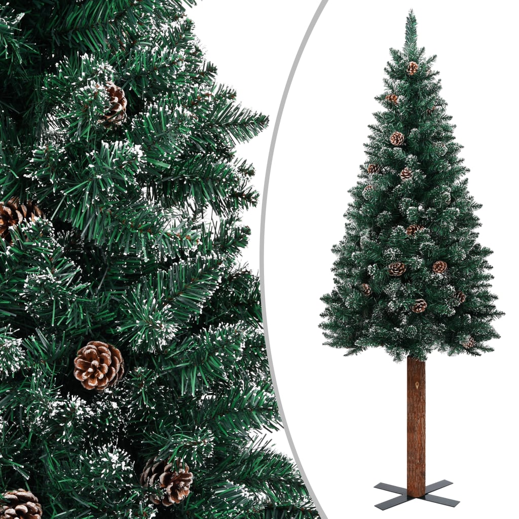 vidaXL Χριστουγεννιάτικο Δέντρο Slim Πράσινο 210 εκ. Αλ. Ξύλο/Χιόνι