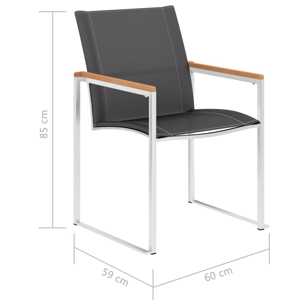 vidaXL Καρέκλες Κήπου 2 τεμ. Γκρι από Ανοξείδωτο Ατσάλι / Textilene