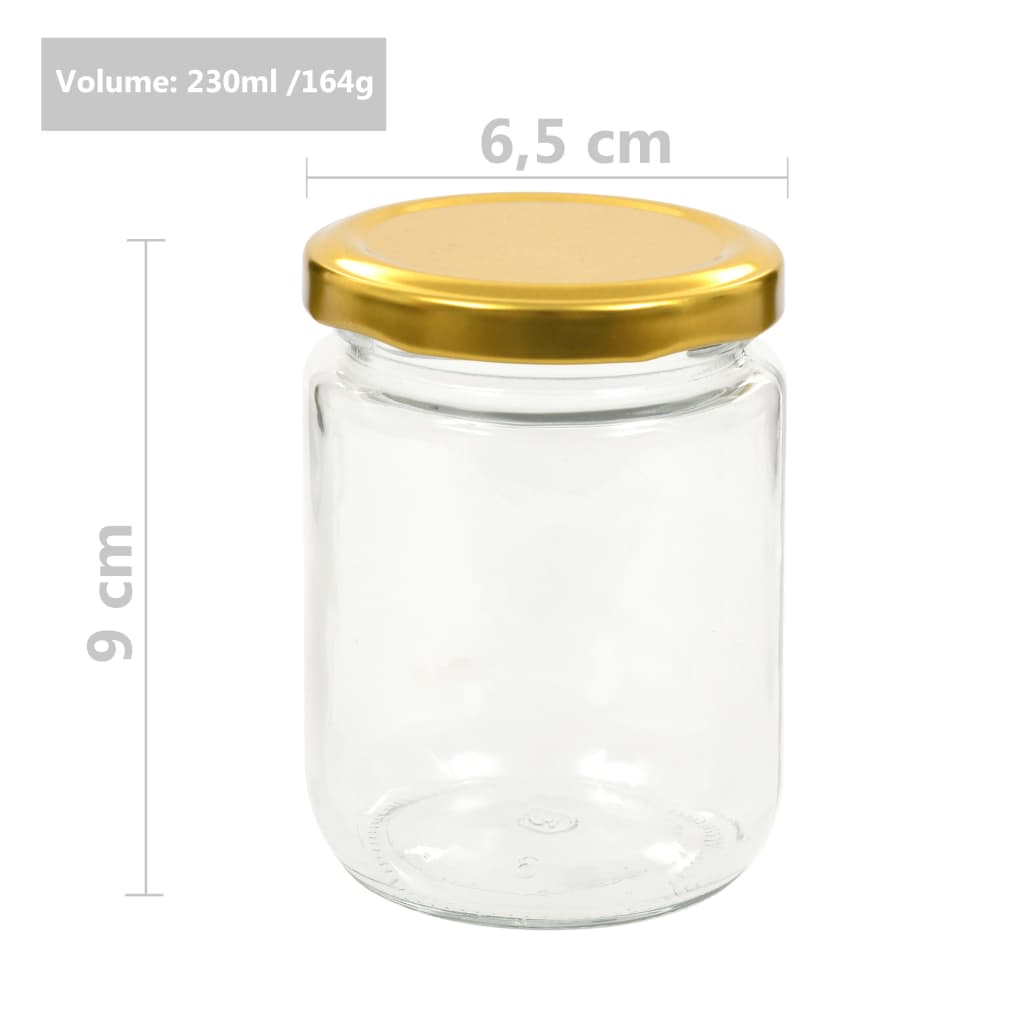 vidaXL Βάζα Μαρμελάδας 96 τεμ. 230 ml Γυάλινα με Χρυσά Καπάκια