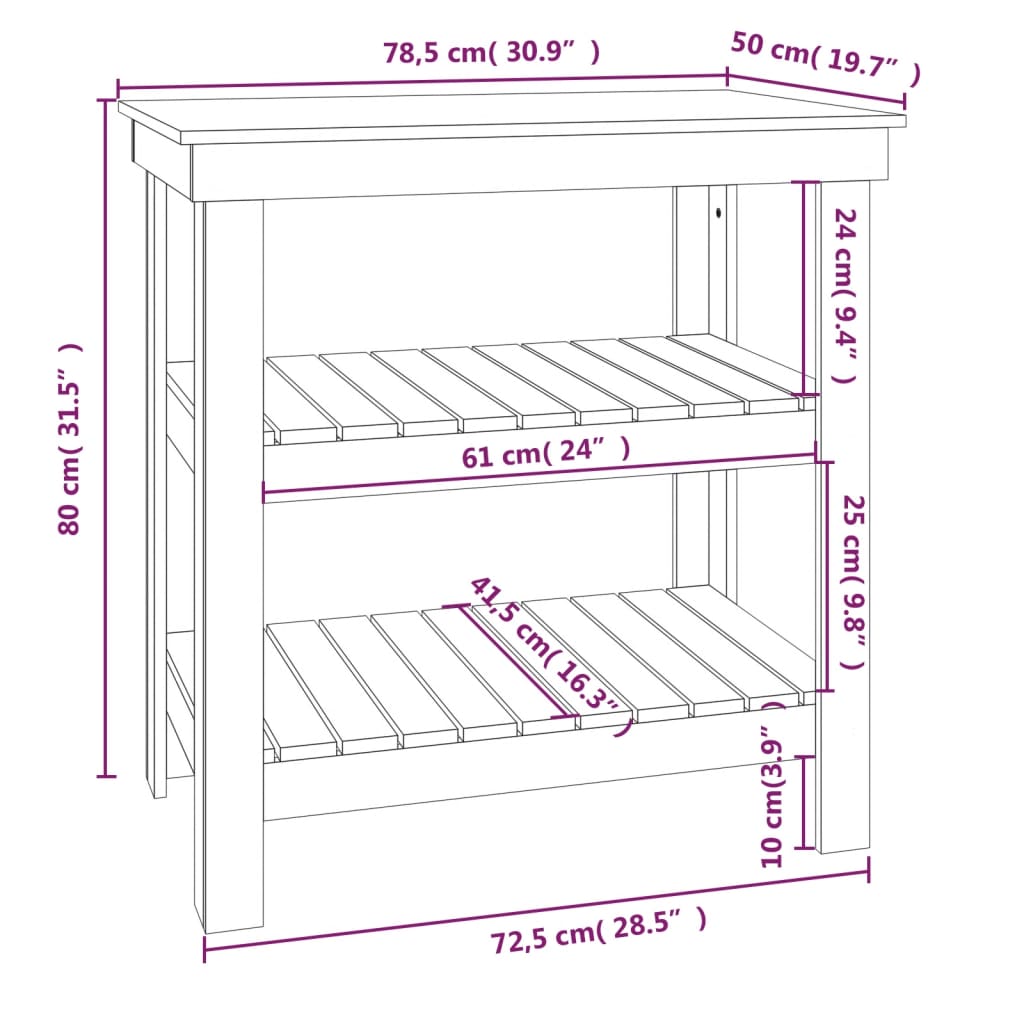 vidaXL Πάγκος Εργασίας Λευκός 78,5x50x80 εκ. από Μασίφ Ξύλο Πεύκου