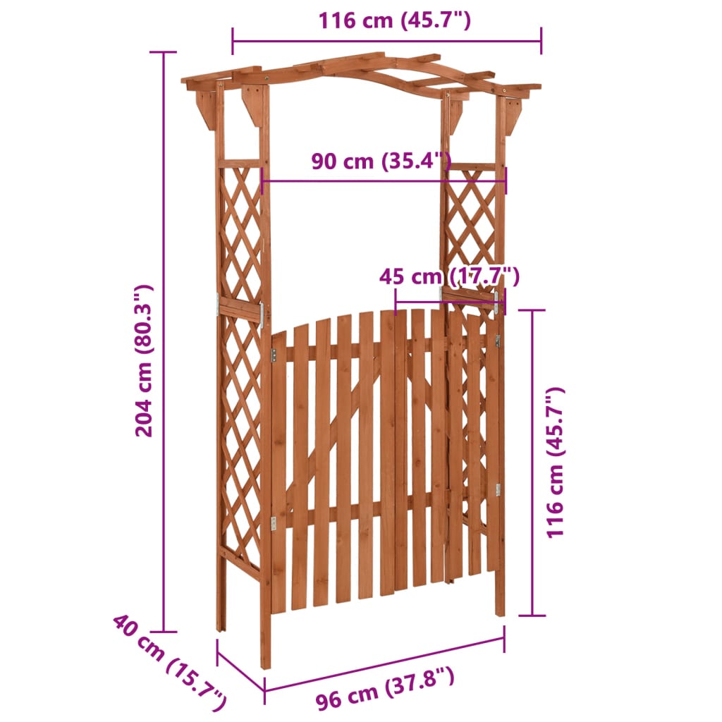 vidaXL Αψίδα Κήπου με Πόρτα 116 x 40 x 204 εκ. από Μασίφ Ξύλο Ελάτης