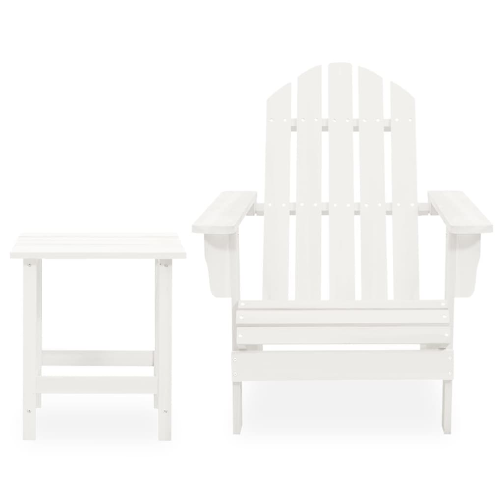 vidaXL Καρέκλα Κήπου Adirondack Λευκή από Μασίφ Ξύλο Ελάτης με Τραπέζι
