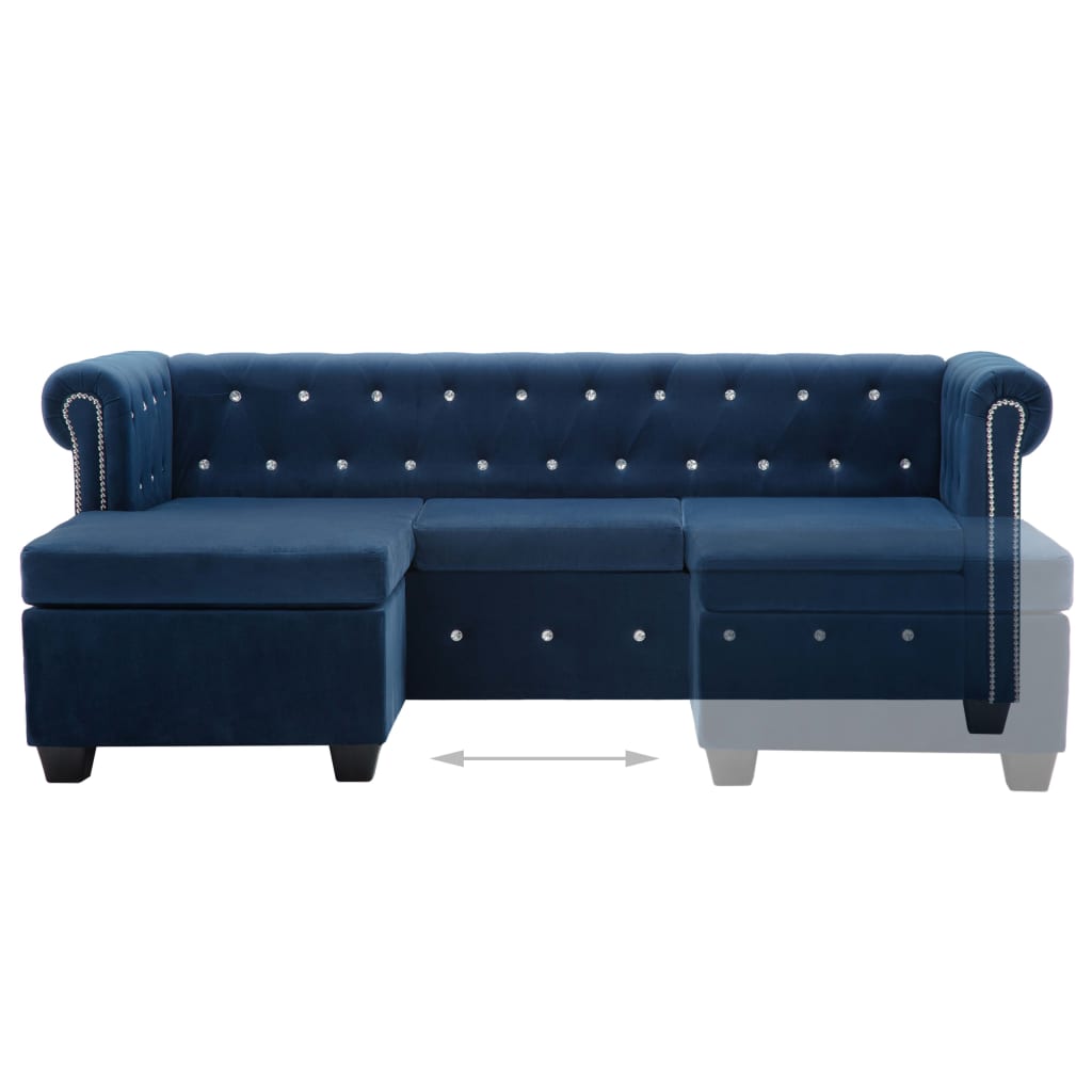 vidaXL Καναπές Γωνιακός Chesterfield Μπλε 199 x 142 x 72 εκ. Βελούδο