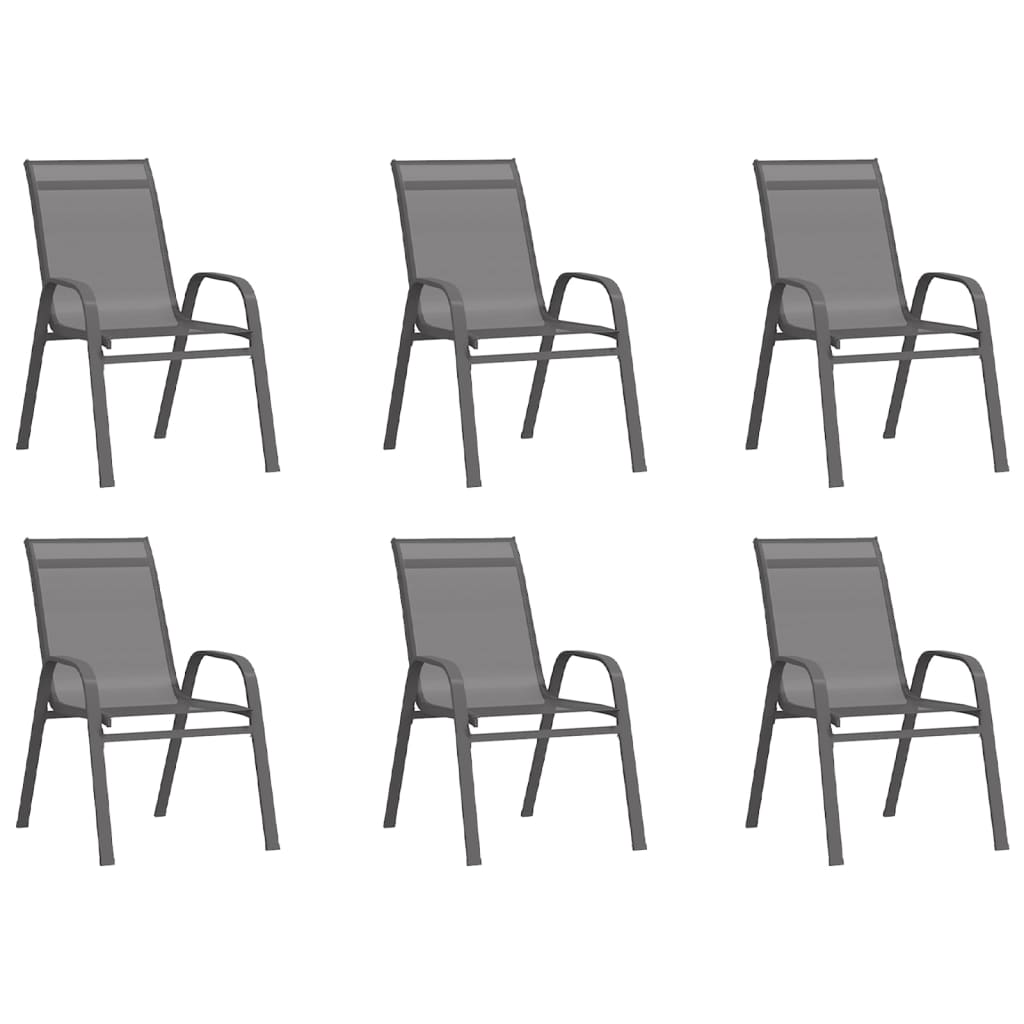 vidaXL Καρέκλες Κήπου Στοιβαζόμενες 6 τεμ. Γκρι από Ύφασμα Textilene