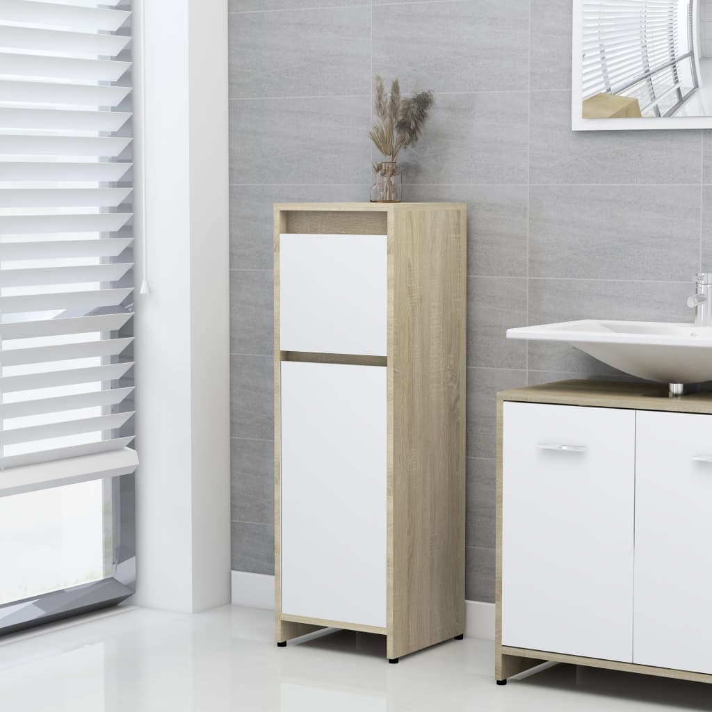 vidaXL Σετ Επίπλων Μπάνιου 3 Τεμαχίων Λευκό/Sonoma Δρυς Μοριοσανίδα