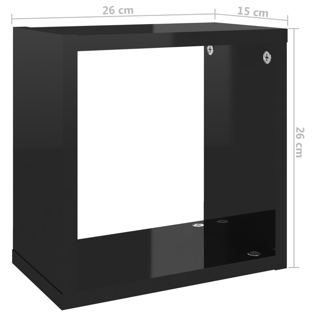 vidaXL Ράφια Κύβοι Τοίχου 4 τεμ. Γυαλιστερό Μαύρο 26 x 15 x 26 εκ.
